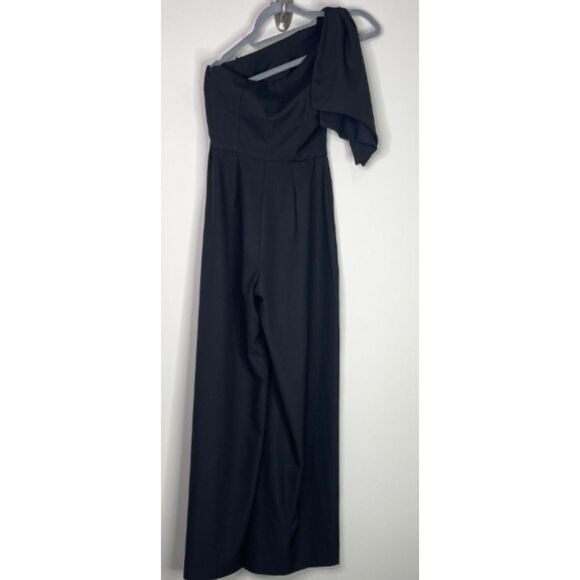 BHLDN Anthropologie Black One Shoulder Windham Wide Leg Jumpsuit Women's Size 0 - Picture 9 of 9